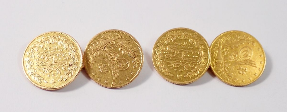 Two gold Persian coin cufflinks, 15.6g