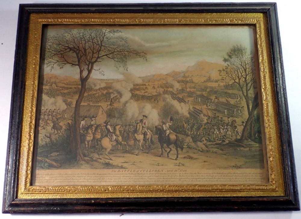 An 18th century coloured engraving 'The Battle of Culloden' published by A Heskel, 32 x 47cm