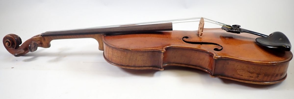 A 19th century Bohemian violin in the style of Gagliano 14" back with bow and case, the bow - Image 4 of 11