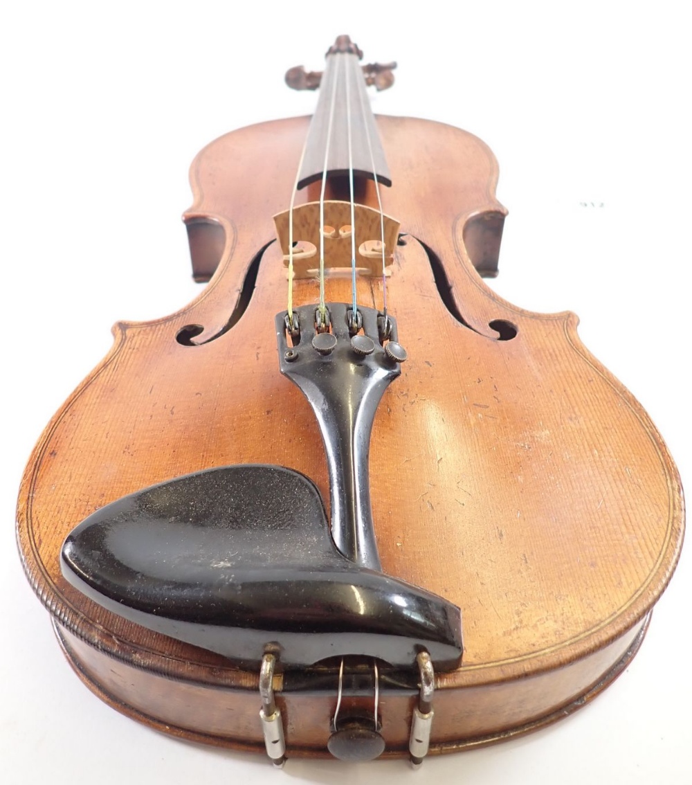 A 19th century Bohemian violin in the style of Gagliano 14" back with bow and case, the bow - Image 6 of 11