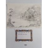 Leslie Cole - Pencil sketch of mountain and lake scene - inscribed "Compliments glad you like