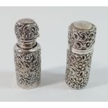 Two silver perfume/smelling salt bottles, Chester 1903 and Birmingham 1900, 5.5cm tall