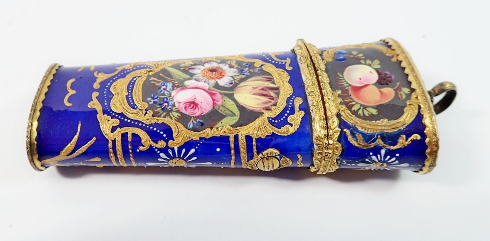 An 18th century South Staffordshire enamel etui circa 1760 to 1770 of tapered form with gilt metal - Image 4 of 6