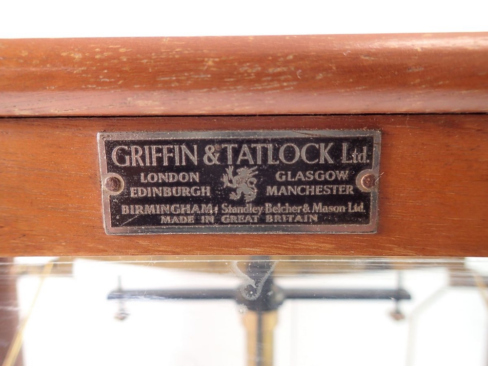 A Griffin & Tatlock set of balance scales in glazed case, 45cm wide - Image 2 of 3
