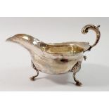 A silver sauce boat on shell and hoof feet, Sheffield 1902, Fordham & Faulkner, 268g
