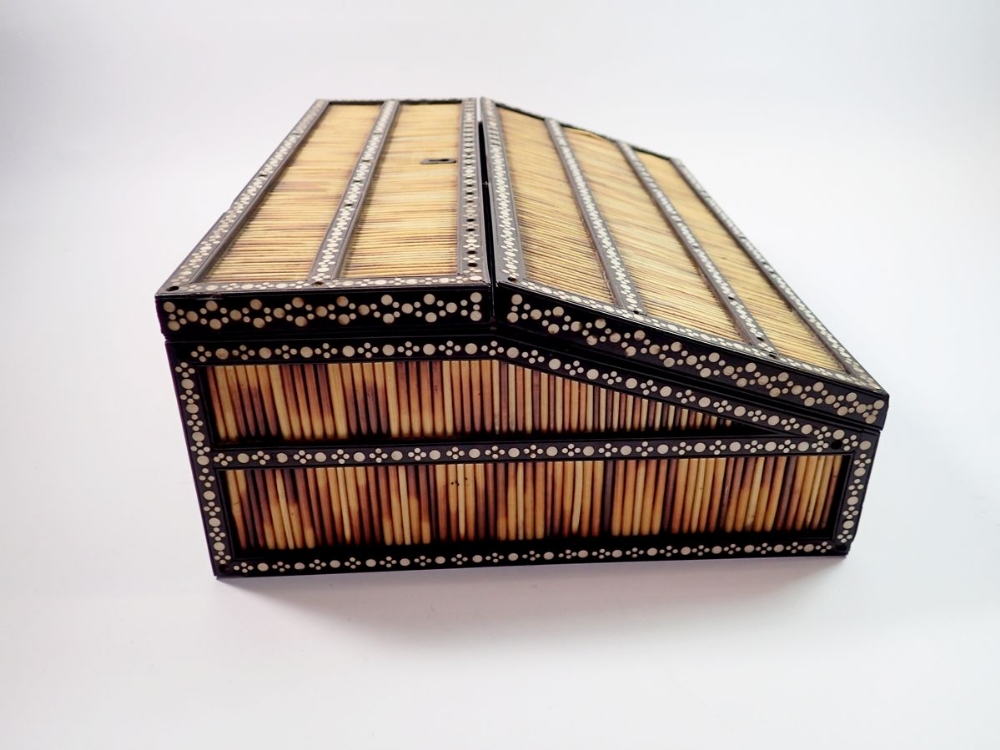 A 19th century Anglo Indian porcupine quill writing slope, the fully fitted interior with red and - Image 7 of 10