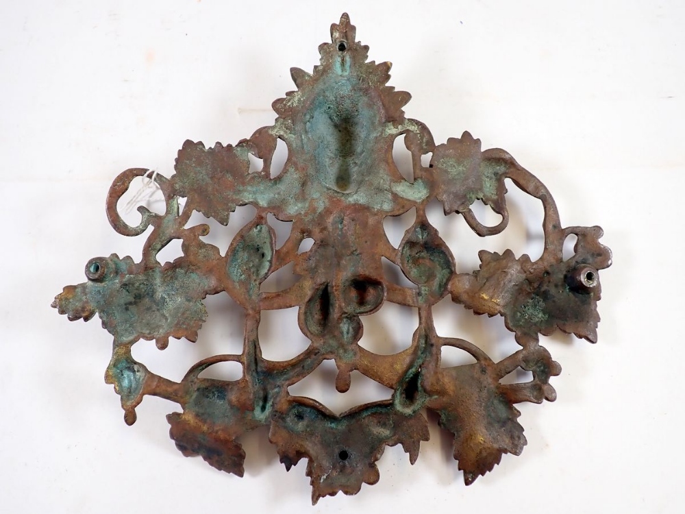 A 19th century cast brass pierced mask and vine plaque, 22 x 25cm - Image 2 of 2