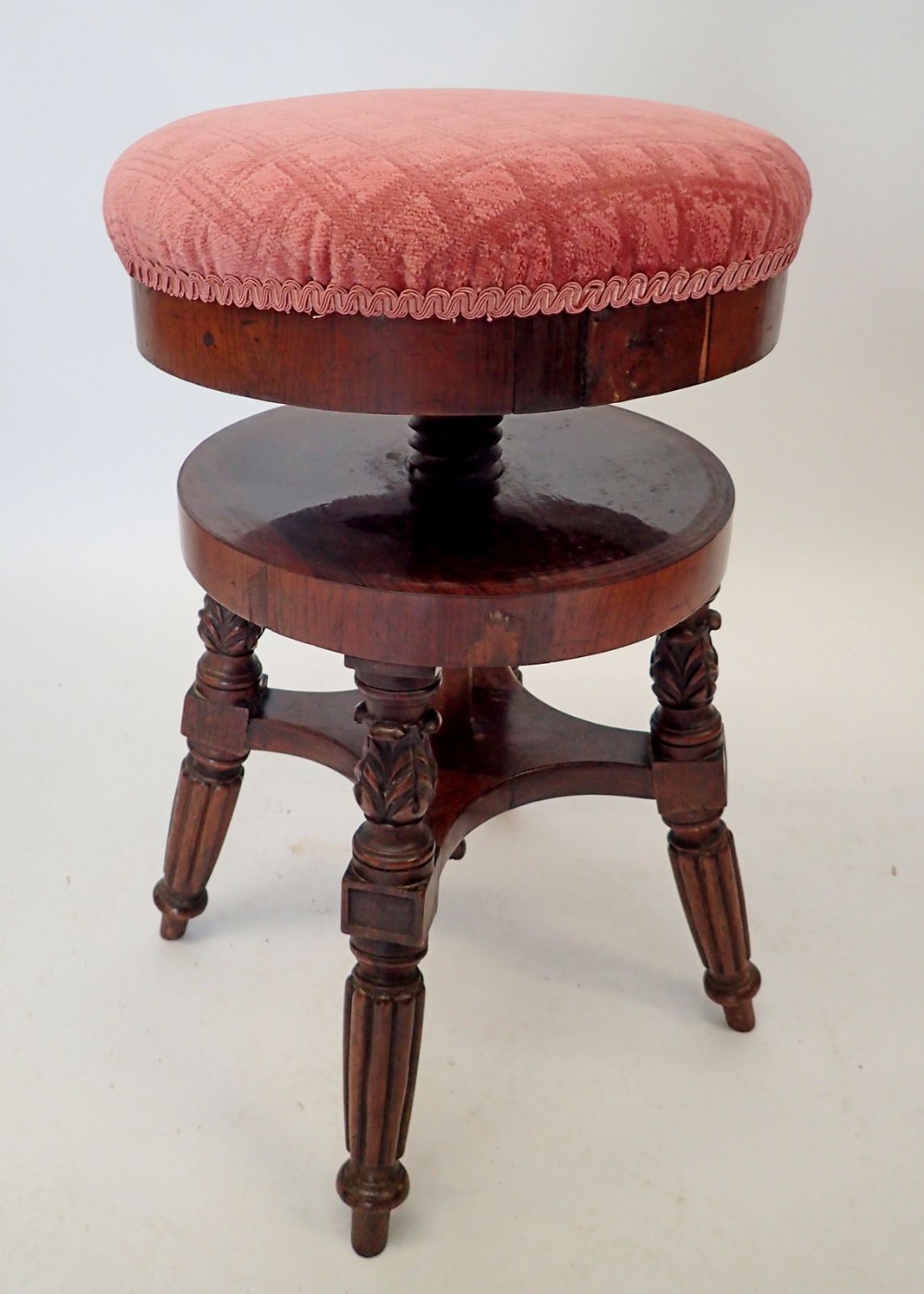 A Victorian mahogany revolving piano stool on reeded supports - Image 2 of 2