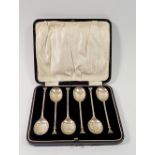 A set of six silver seal top teaspoons - boxed, Birmingham 1928