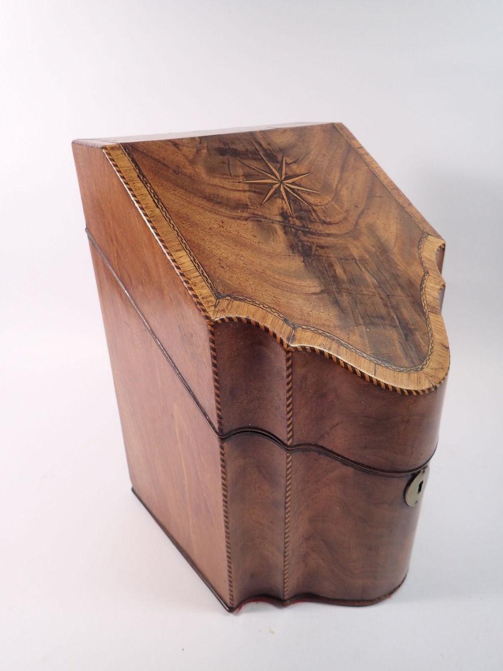 A Georgian mahogany knife box with star inlay, later fitted as a correspondence box - Image 3 of 4