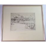 Leslie Moffat Ward - etching Bournemouth Pier with paddle steamer, with gallery label to verso, 20 x