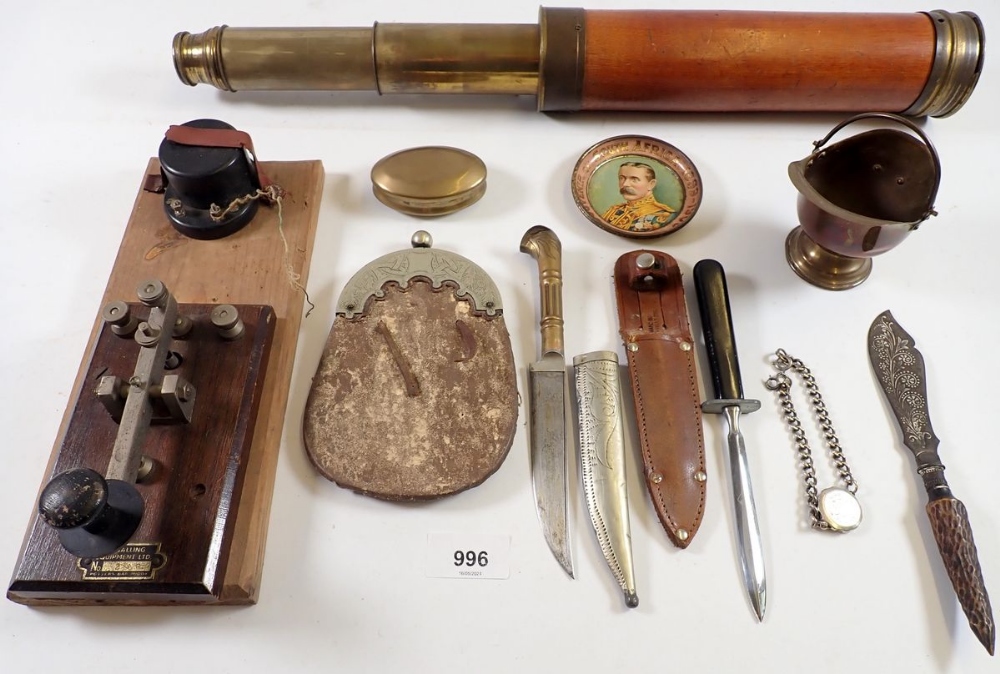 A group of collectables including Signalling Equipment Ltd, Morse Code machine, telescope etc.