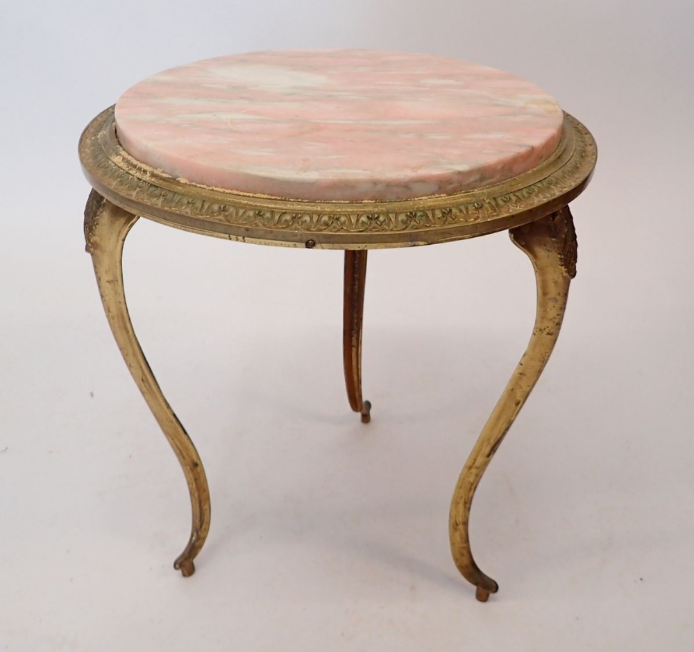 A vintage brass and marble circular occasional table, 40cm diameter