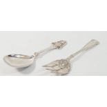 A Scandinavian silver serving fork and spoon, both marked 830, 133g