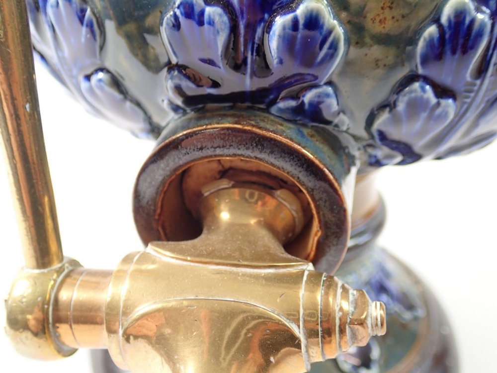 A Doulton Lambeth stoneware water filter with blue floral decoration, brass tap, 36cm tall - Image 6 of 6