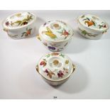 Four Royal Worcester Evesham tureens with lids, largest 22cm diameter