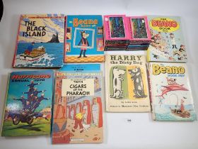 A group of children's annuals including Beano, five Tintin books and Thomas the Tank Engine books