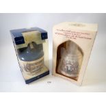 A Lams Navy Rum HMS Warrior flagon sealed in original box plus a Bells Whisky commemorative Prince