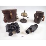 A brass table bell, pair of Lumex binoculars and a Carl Zeiss 8 x 30 monocular