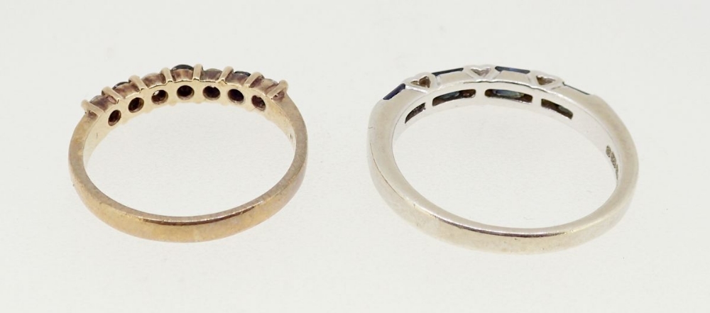 Two 9 carat gold rings line set black and white stones, size K to L and No to O, 4.5g - Image 3 of 3