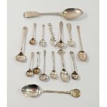 A group of silver cruet spoons and two silver teaspoons, 95.5g