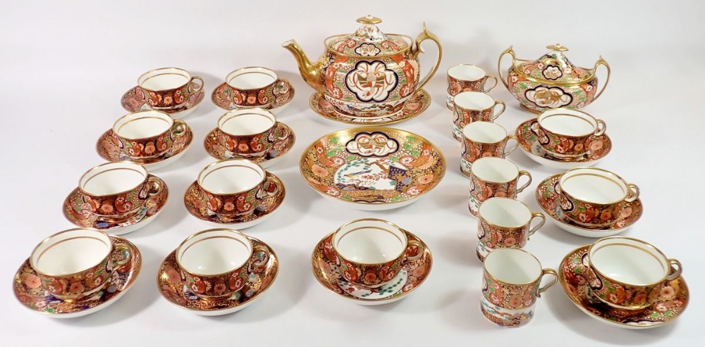 A fine early 19th century Spode tea and coffee service in the London shape, pattern No. 1291 painted