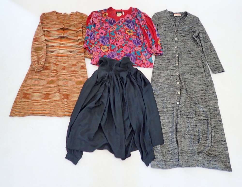 Two vintage dresses by Kriziamagwa and John Marks plus two silk tops