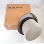 A Moss Bros. grey top hat in box, size 7