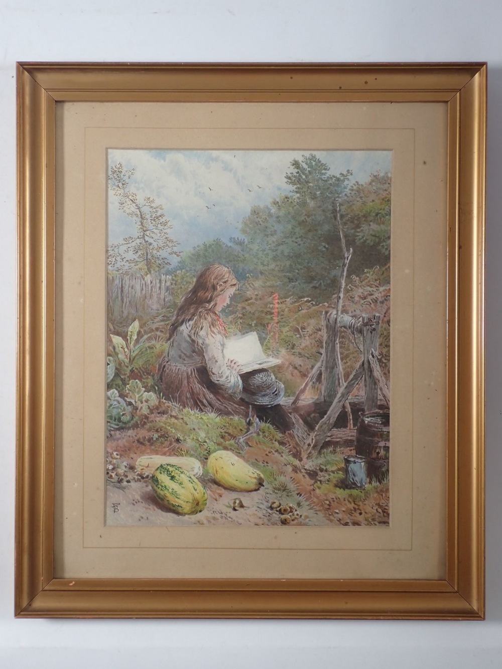 Two prints after Birket Foster - Haymaking scene 23 x 36cm and girl seated by a well reading a book - Image 2 of 2