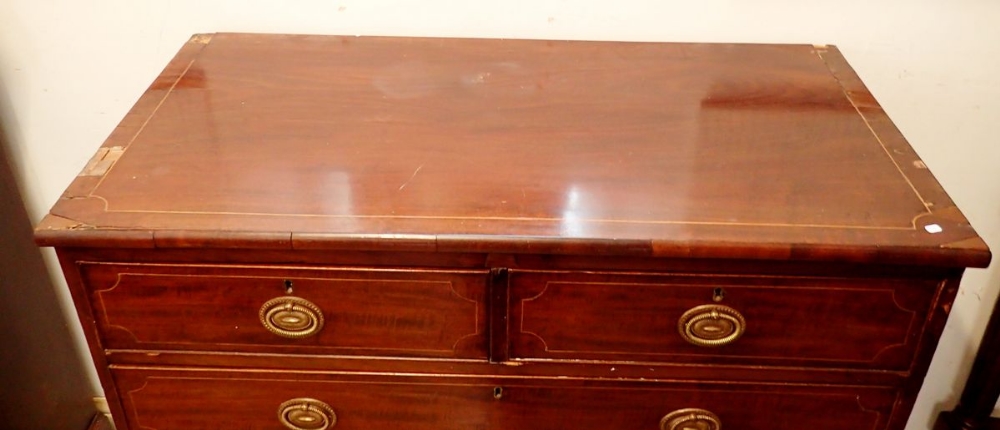An early 19th century mahogany chest of two short and three long drawers on splay supports, 104cm - Image 2 of 4