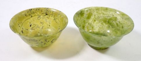 Two Chinese jade small pedestal bowls, 10cm diameter