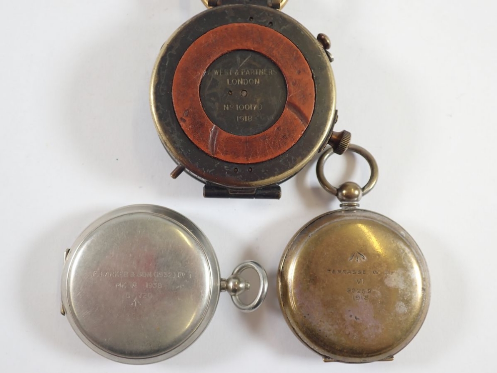 A WWI Terassse W Co compass, a West & Partners compass and a Baker & Sons WWII compass - Image 2 of 2