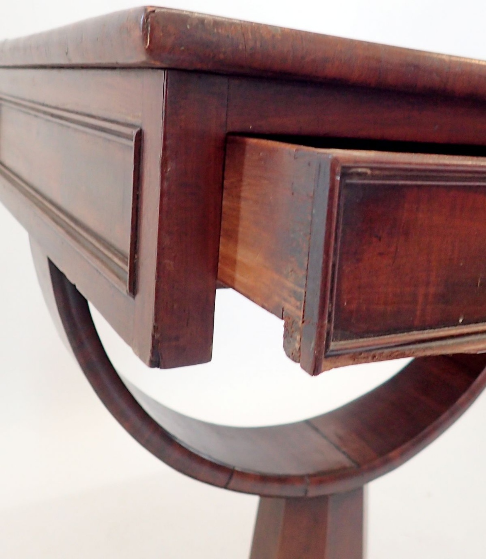 A 19th century mahogany occasional table with frieze drawer over inverted bow support on quadruple - Image 3 of 3