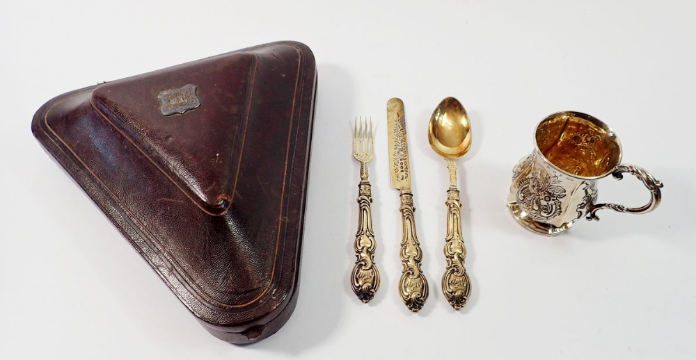 A Victorian fine silver christening set including cup and three piece cutlery set - boxed, - Image 3 of 5