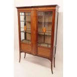 An Edwardian mahogany two door cabinet with floral basket marquetry decoration, 115cm wide x 170cm