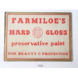 A vintage glass sign for 'Farmiloes Hard Gloss Preservative Paint for Beauty and Protection' Trade