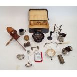 A box of collectables including stereoscope, Bakelite etc.