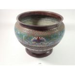 A 19th century Chinese bronze cloisonne enamel jardinière with shell decoration