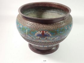 A 19th century Chinese bronze cloisonne enamel jardinière with shell decoration