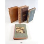 Three leather books comprising 'The Princess' by Tennyson 1861, The Poetical Works of Longfellow