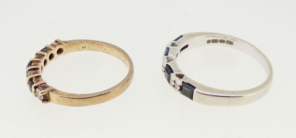 Two 9 carat gold rings line set black and white stones, size K to L and No to O, 4.5g - Image 2 of 3