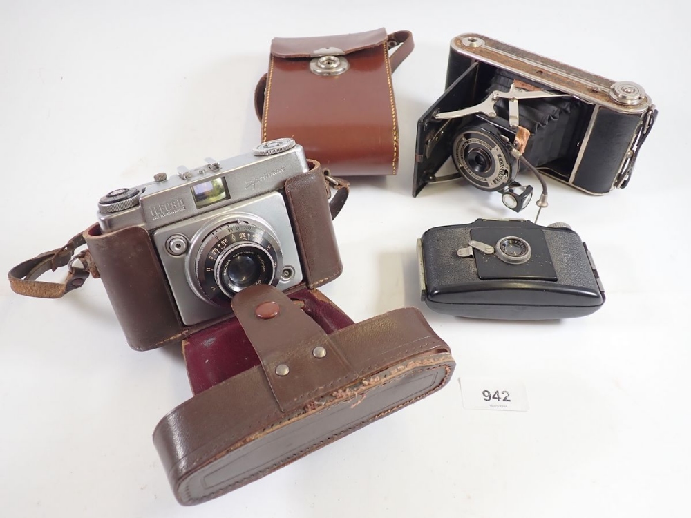 A Kodak Bantum camera, a Coronet bellows camera and an Ilford Sportsman camera
