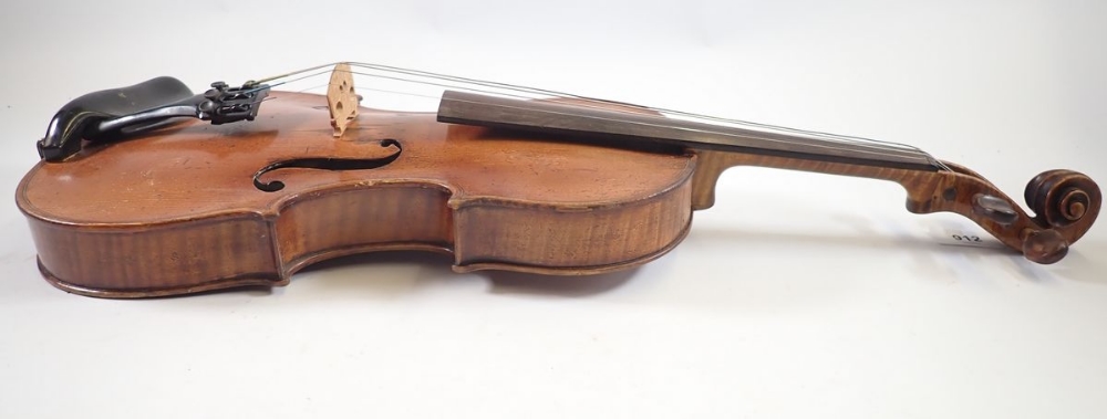 A 19th century Bohemian violin in the style of Gagliano 14" back with bow and case, the bow - Image 5 of 11
