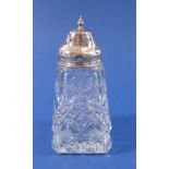 A silver mounted cut glass sugar castor, silver 10g