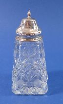 A silver mounted cut glass sugar castor, silver 10g