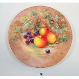 A Royal Worcester plated painted fruit by J Cook, 27cm diameter