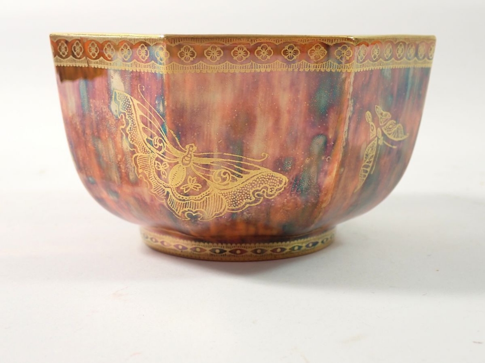 A Wedgwood Butterfly lustre octagonal bowl by Daisy Makeig Jones, 12cm wide - Image 4 of 6