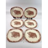 A set of six English Ironstone steak plates printed bulls