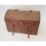 A Lipostra dome topped hessian clad trunk with leather handles, trim and straps with triangular