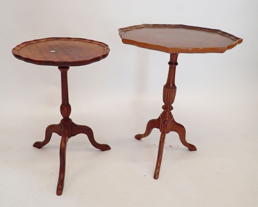 Two small mahogany reproduction wine tables, largest 49cm diameter